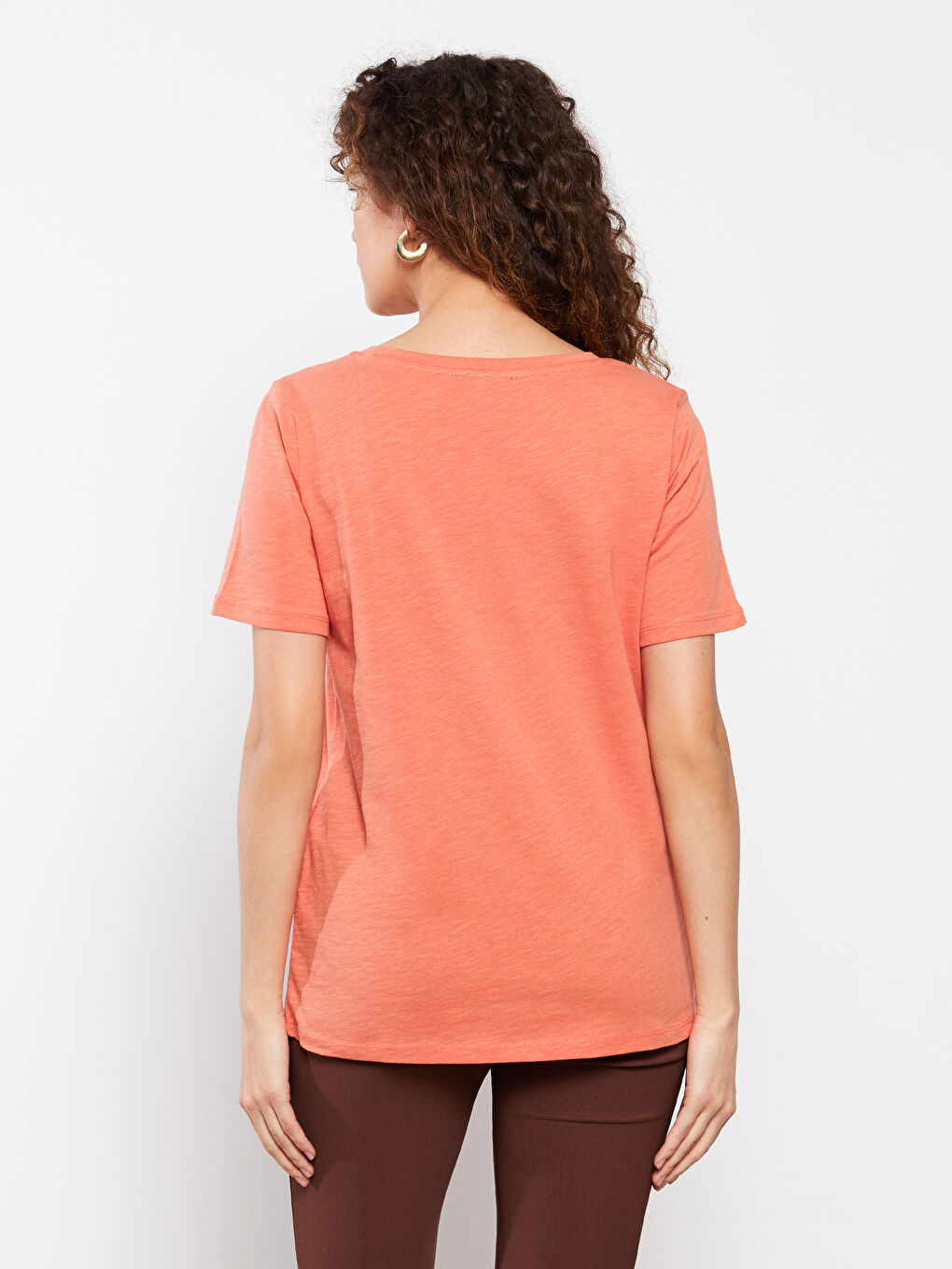 V-Neck Straight Short Sleeve Women's Cotton T-Shirt-4