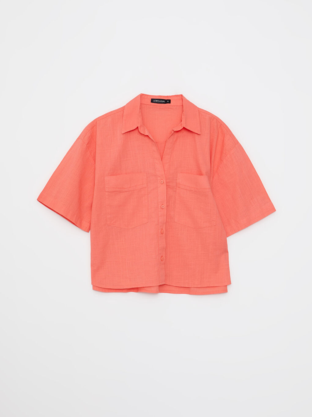 Cămașă din Bumbac pentru Femei cu Închidere Frontală cu Nasturi, Mânecă Scurtă, Croială Dreaptă-6