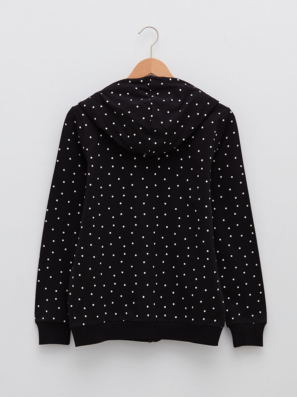 Siyah Kapüşonlu Puantiyeli Uzun Kollu Pamuklu Kadın Spor Hırka-6