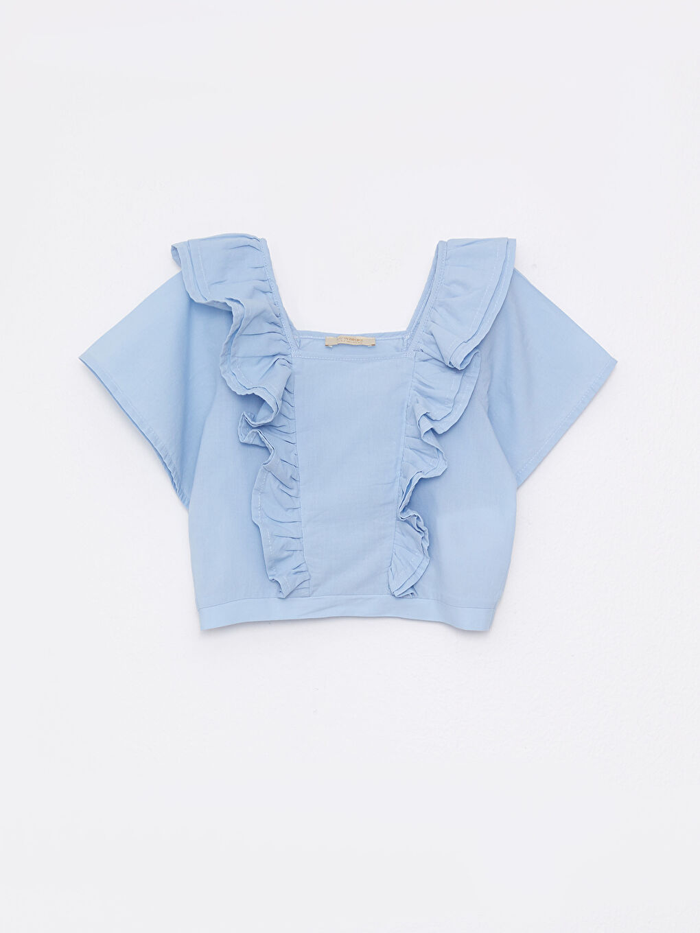 Square Collar Basic Short Sleeve Poplin Girl's Blouse
