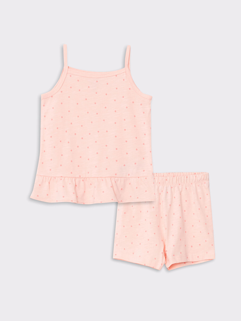 Mercan Kare Yaka Askılı Baskılı Pamuklu Kız Bebek Pijama Takım