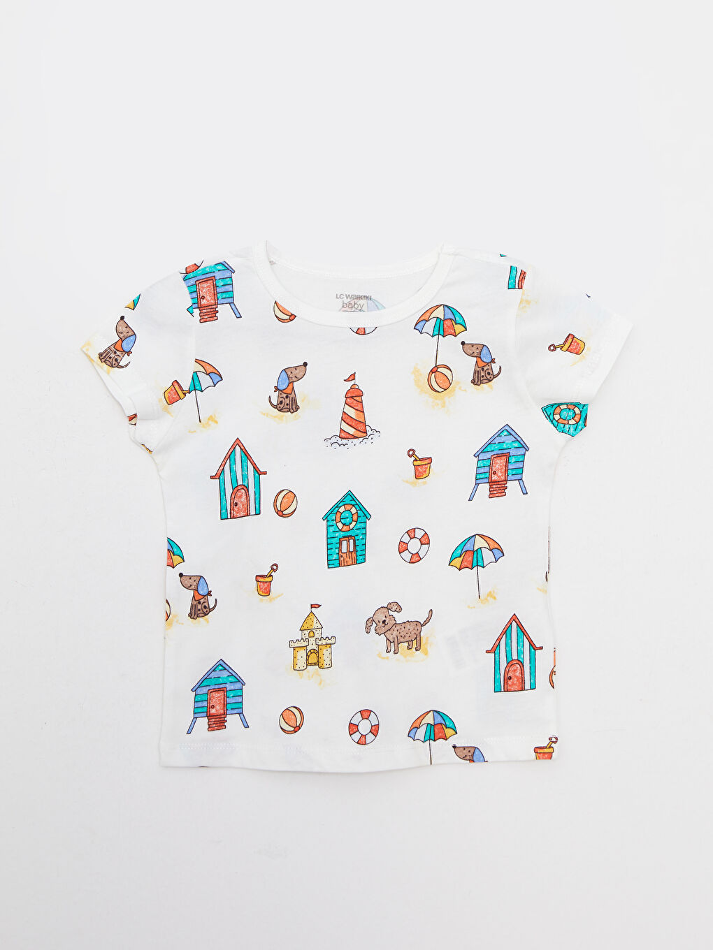 сәби ұлдарға арналған дөңгелек жағалы қысқа жең принтті пижама жинағы-1