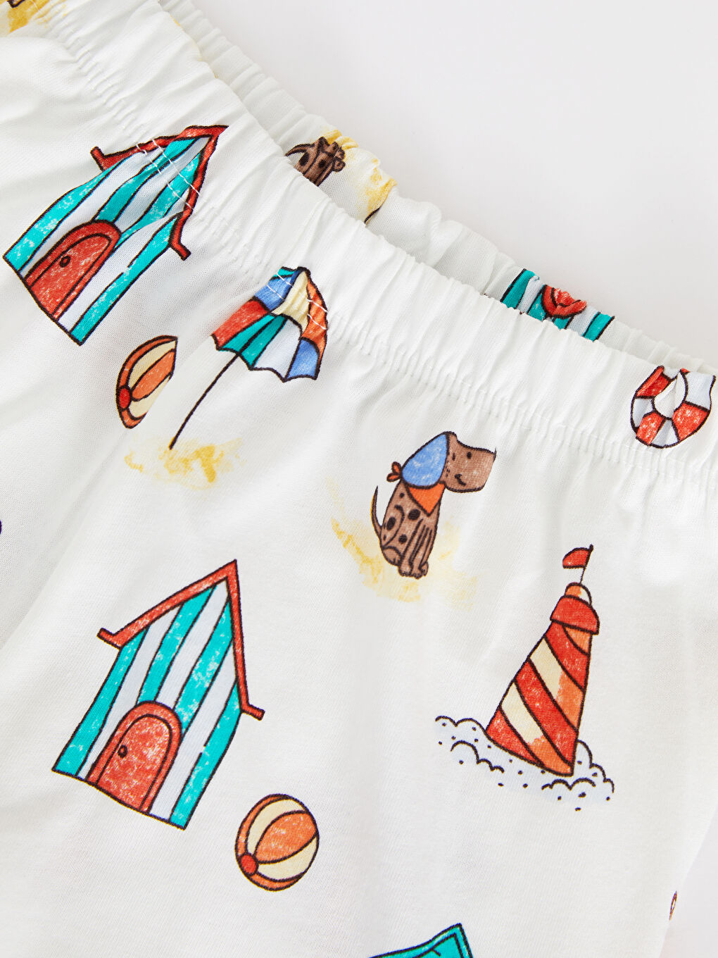 сәби ұлдарға арналған дөңгелек жағалы қысқа жең принтті пижама жинағы-3