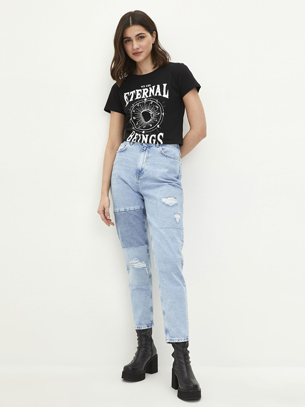 İndigo Yüksel Bel Mom Fit Cep Detaylı Kadın Rodeo Jean Pantolon