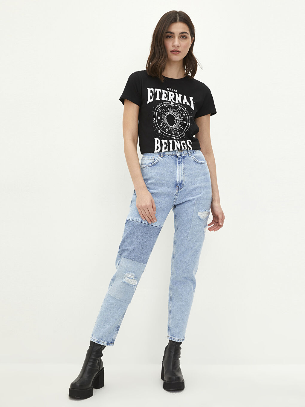 İndigo Yüksel Bel Mom Fit Cep Detaylı Kadın Rodeo Jean Pantolon-1