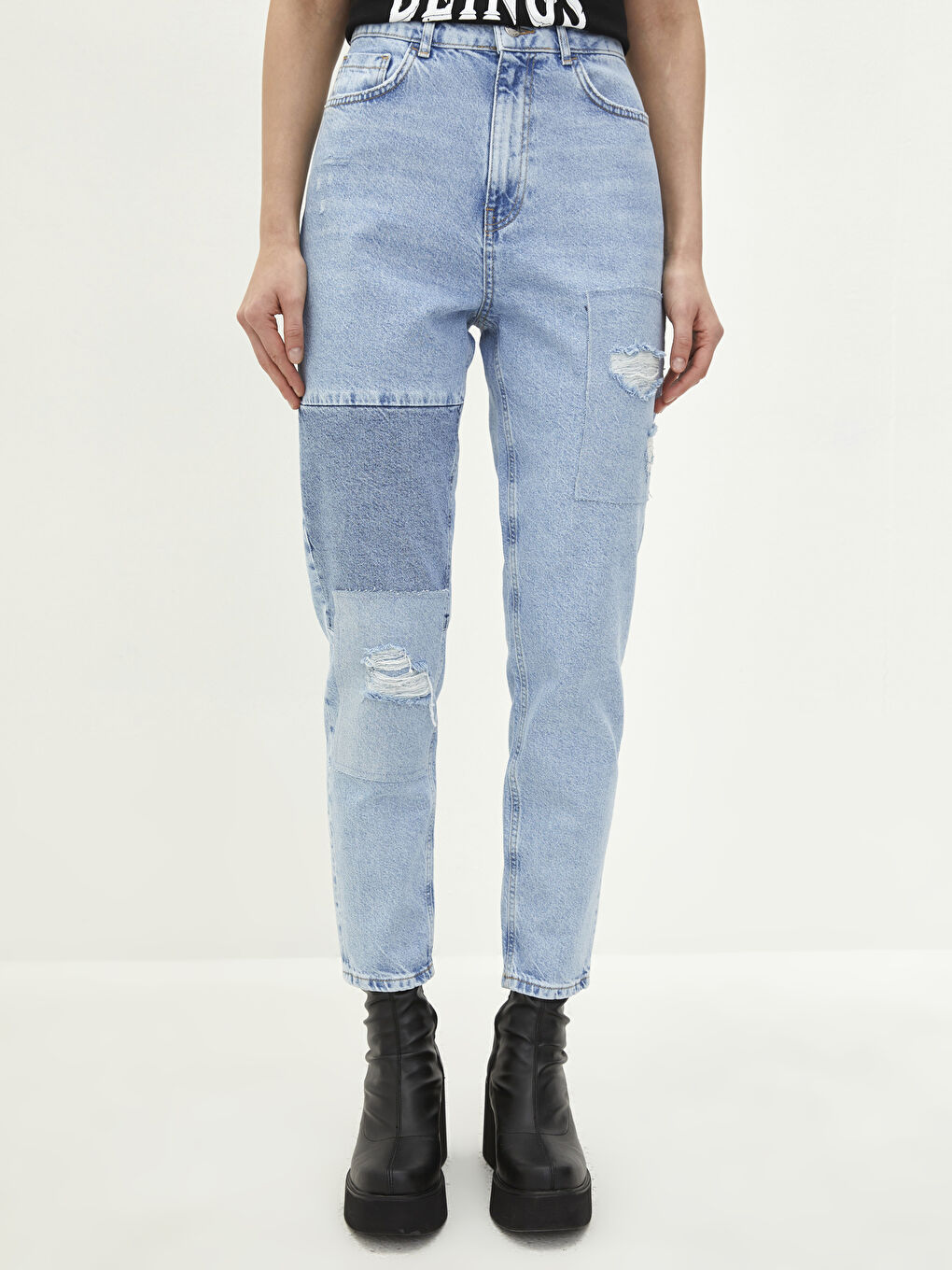 İndigo Yüksel Bel Mom Fit Cep Detaylı Kadın Rodeo Jean Pantolon-2