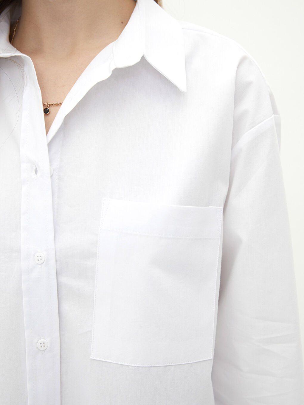 Chemise en Popeline à Boutons, Coupe Régulière, Manches Longues pour Femmes-3