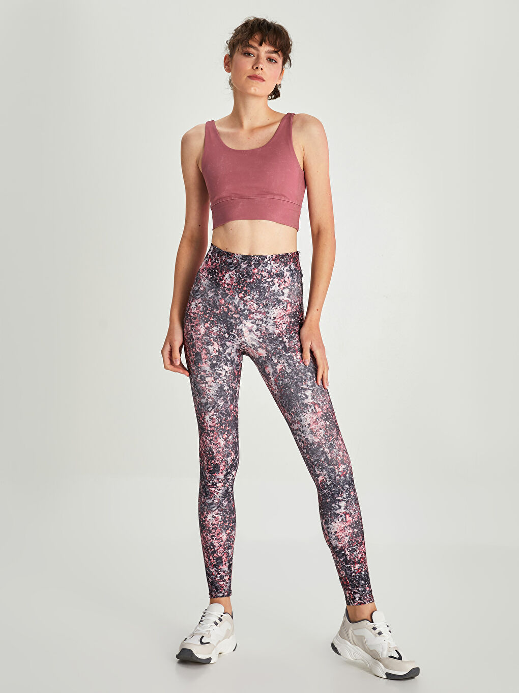 Karışık Beli Lastikli Desenli Kadın Spor Tayt-3