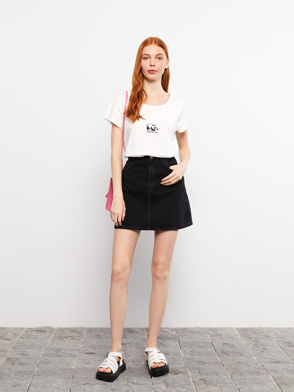 Ekru Bisiklet Yaka Baskılı Kısa Kollu Pamuklu Kadın Pijama Üst-2