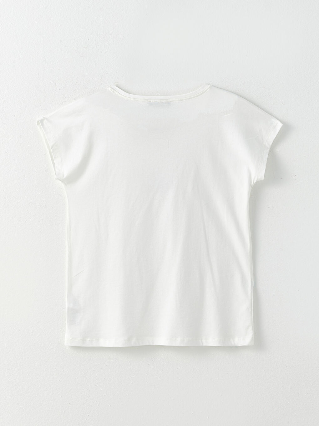 Ekru Bisiklet Yaka Baskılı Kısa Kollu Pamuklu Kadın Pijama Üst-6