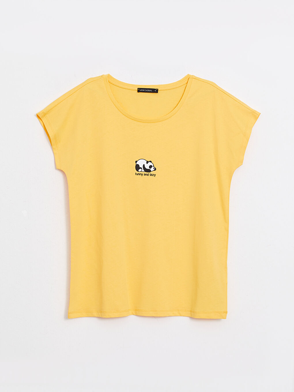 Sarı Bisiklet Yaka Baskılı Kısa Kollu Pamuklu Kadın Pijama Üst-5