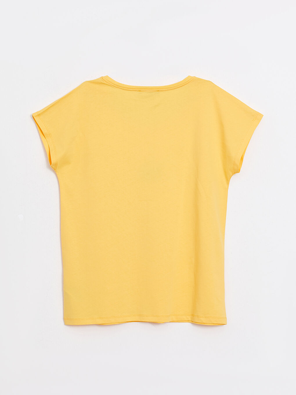 Sarı Bisiklet Yaka Baskılı Kısa Kollu Pamuklu Kadın Pijama Üst-6