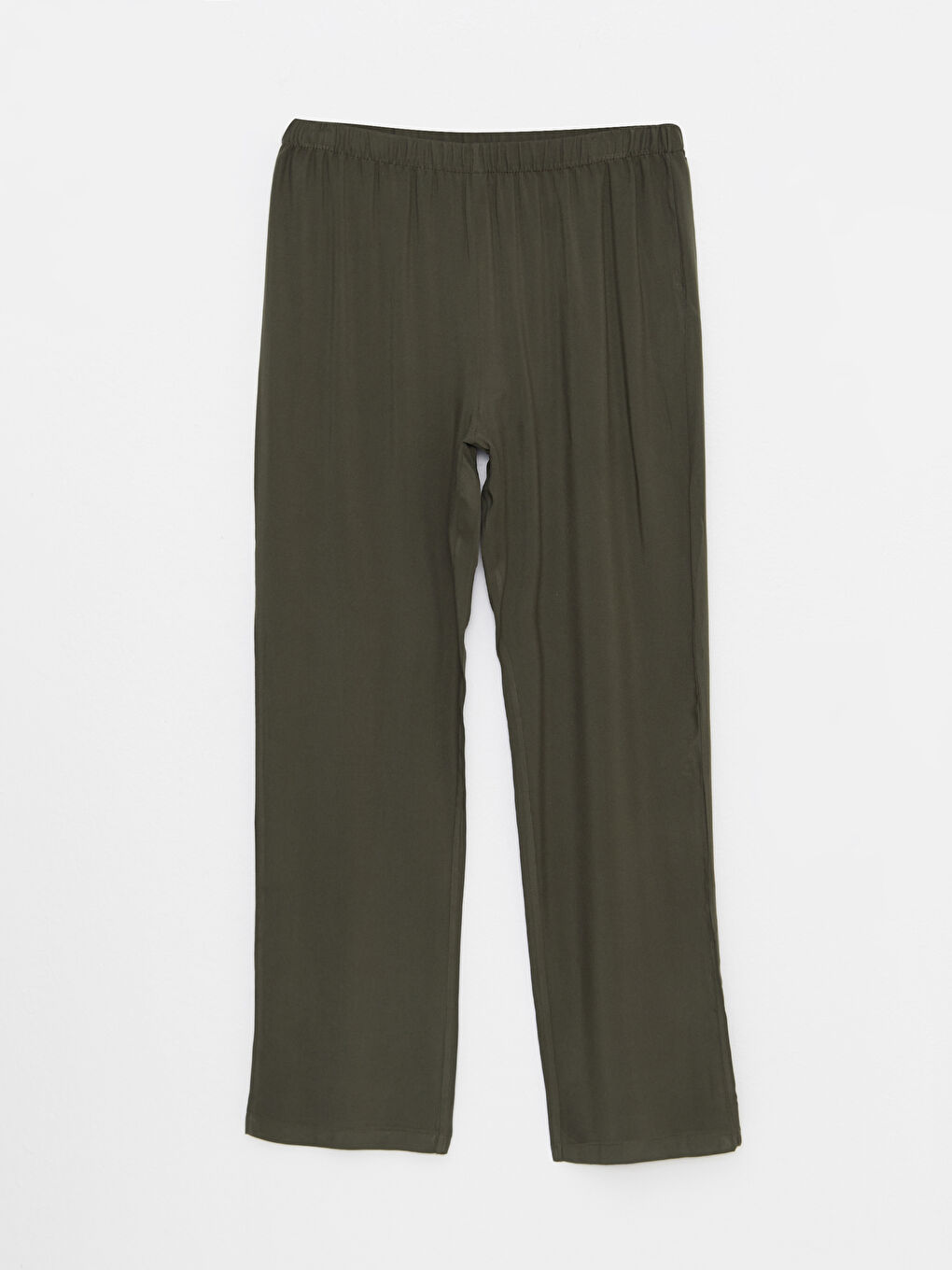 Haki Beli Lastikli Düz Viskon Kadın Pijama Alt-5