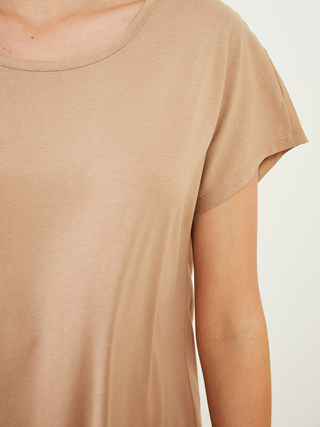 قميص نوم قطن ياقة دائرية كم قصير مستقيم للسيدات-3