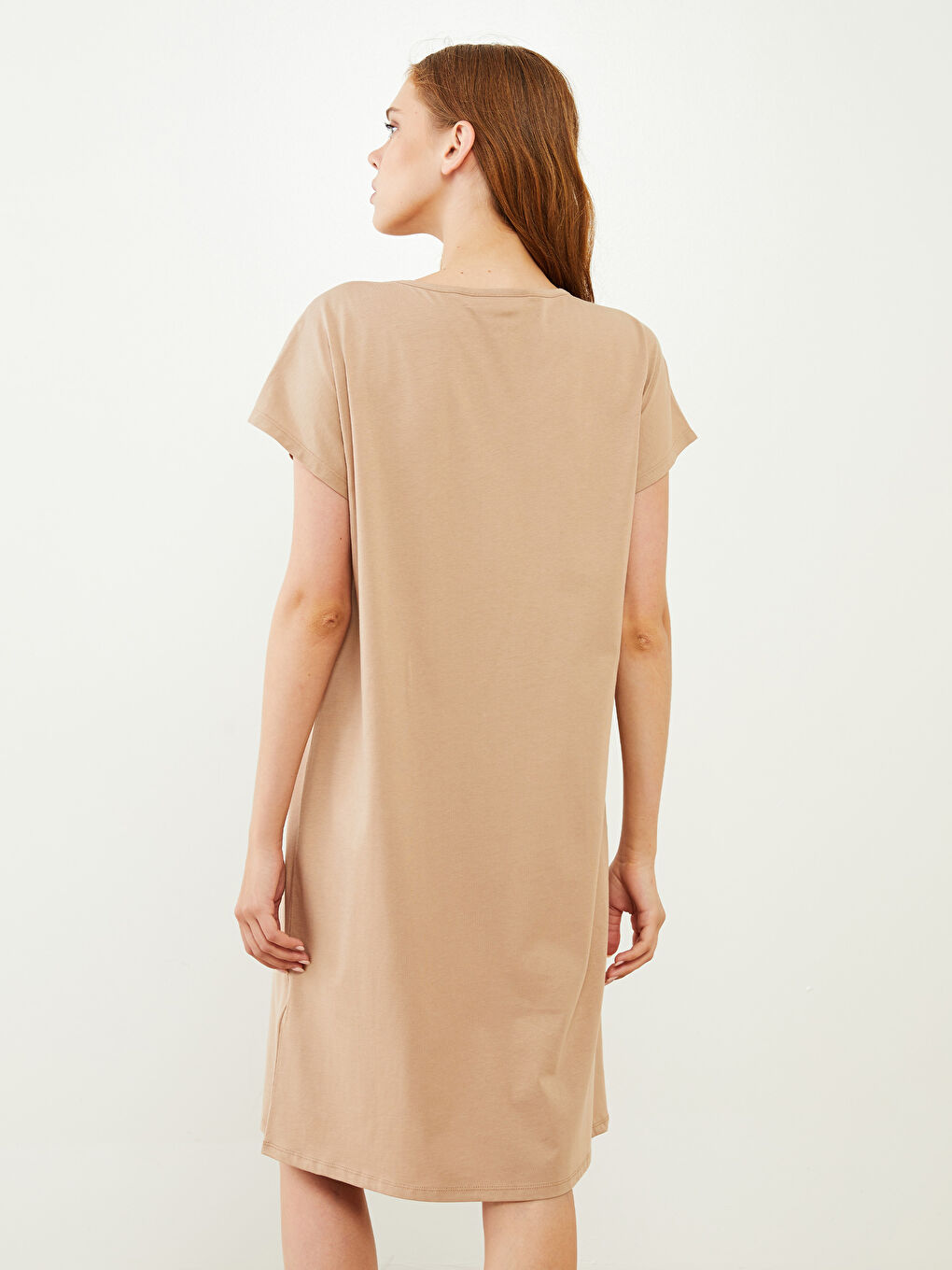 قميص نوم قطن ياقة دائرية كم قصير مستقيم للسيدات-4