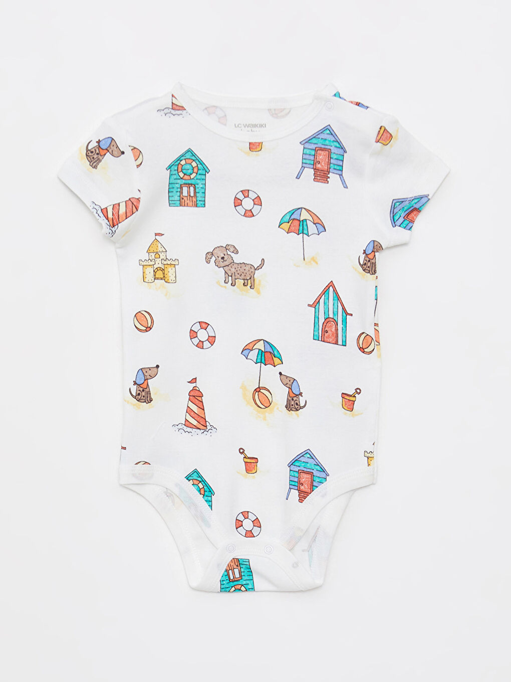 Turkuaz Bisiklet Yaka Kısa Kollu Baskılı Pamuklu Erkek Bebek Çıtçıtlı Body 2'li-1