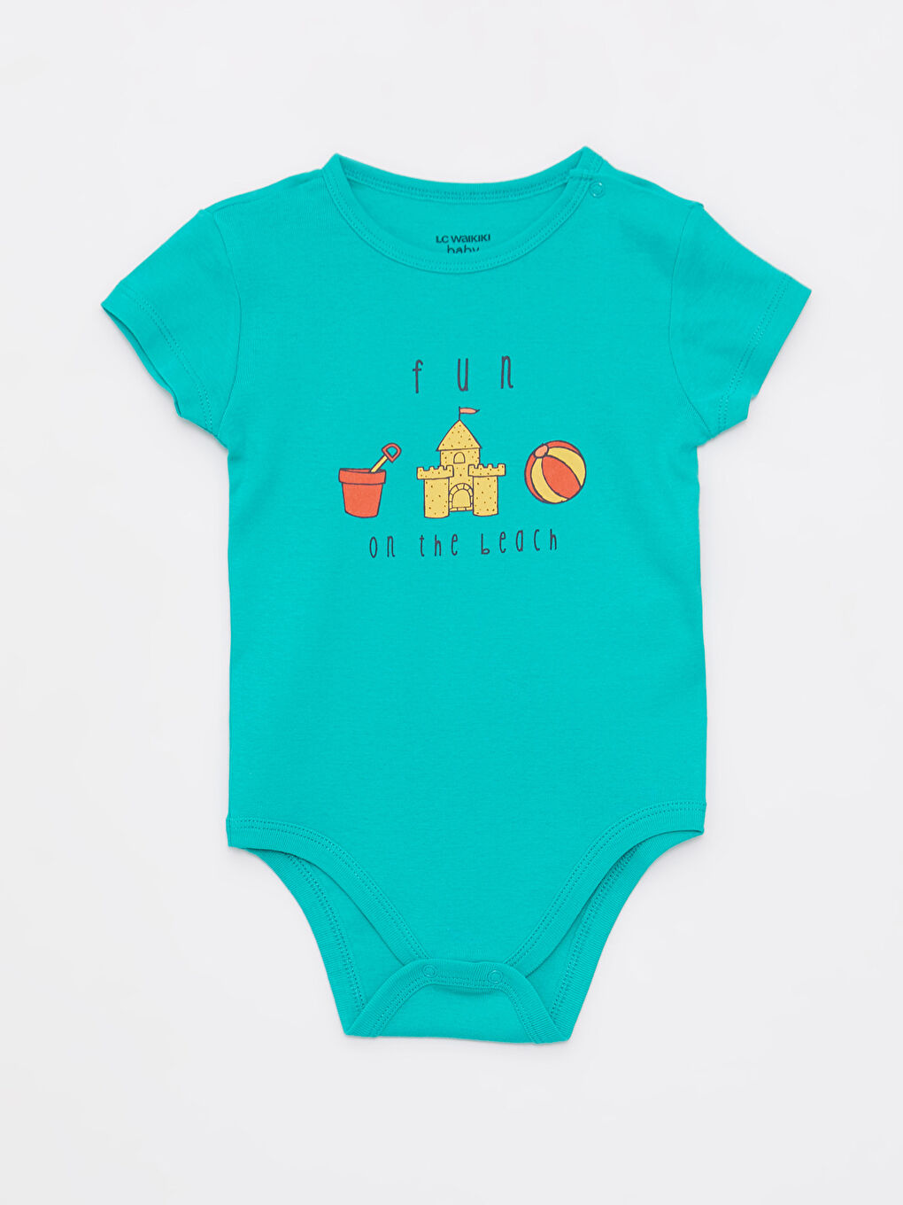 Turkuaz Bisiklet Yaka Kısa Kollu Baskılı Pamuklu Erkek Bebek Çıtçıtlı Body 2'li-2