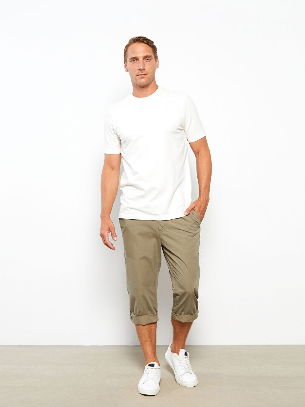 Haki Geniş Kalıp Kanvas Erkek Roller Şort