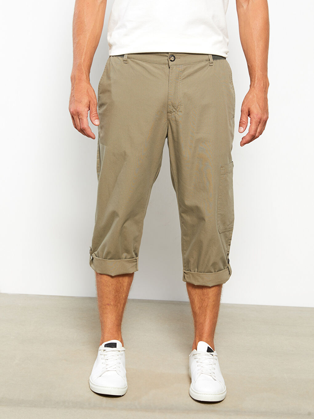 Haki Geniş Kalıp Kanvas Erkek Roller Şort-2