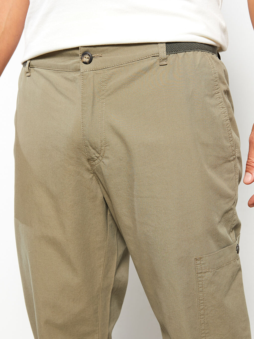 Haki Geniş Kalıp Kanvas Erkek Roller Şort-3