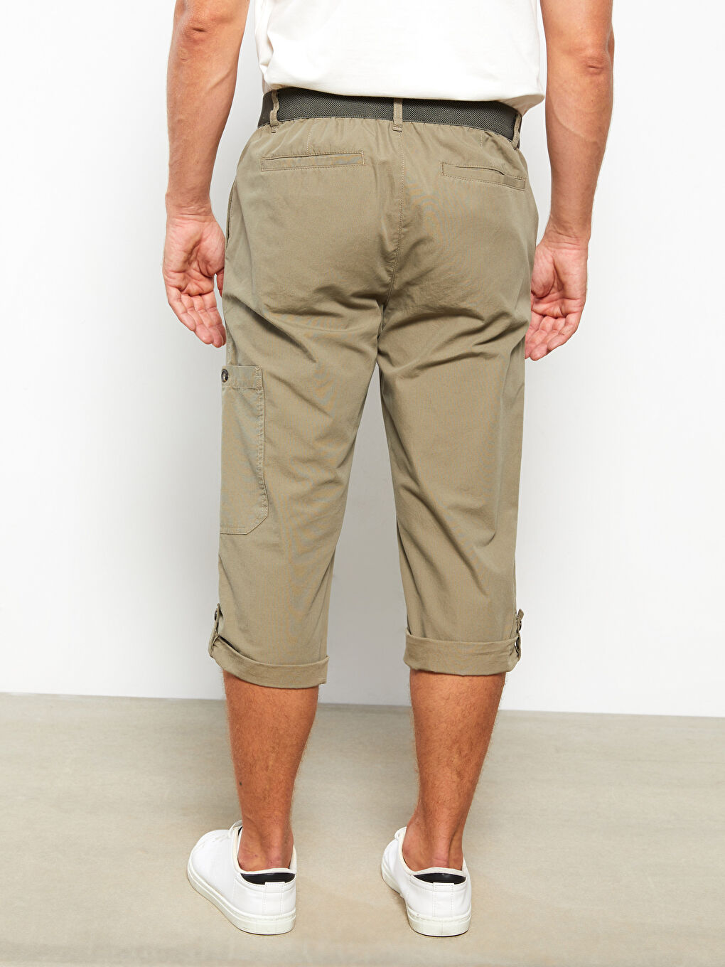 Haki Geniş Kalıp Kanvas Erkek Roller Şort-4