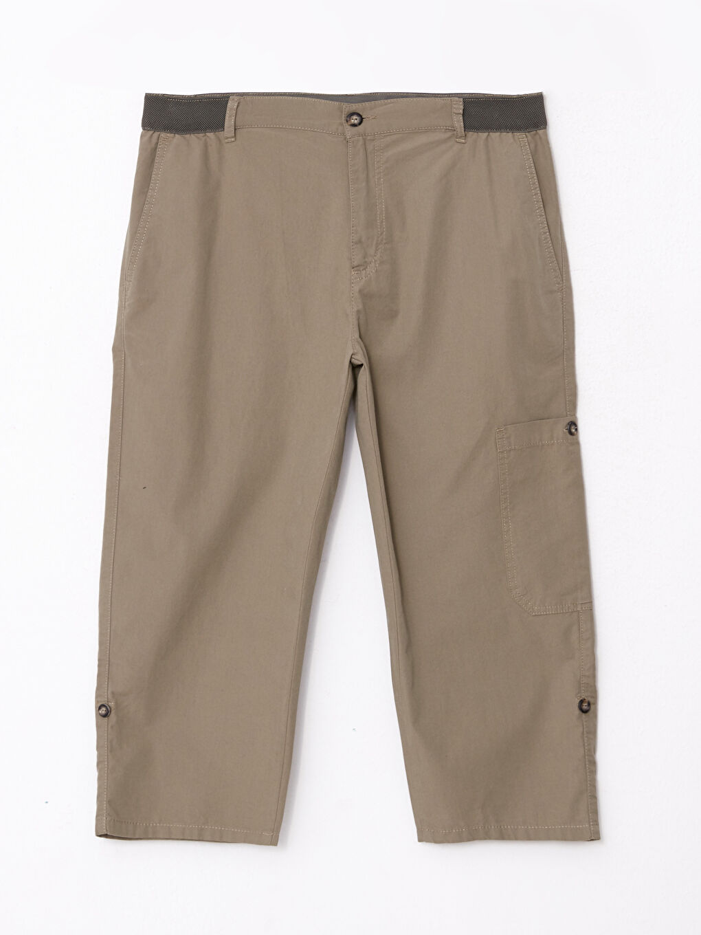 Haki Geniş Kalıp Kanvas Erkek Roller Şort-5