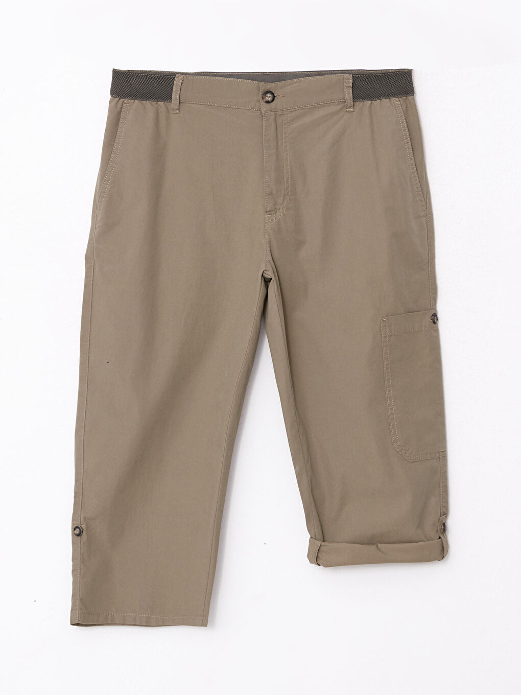 Haki Geniş Kalıp Kanvas Erkek Roller Şort-6