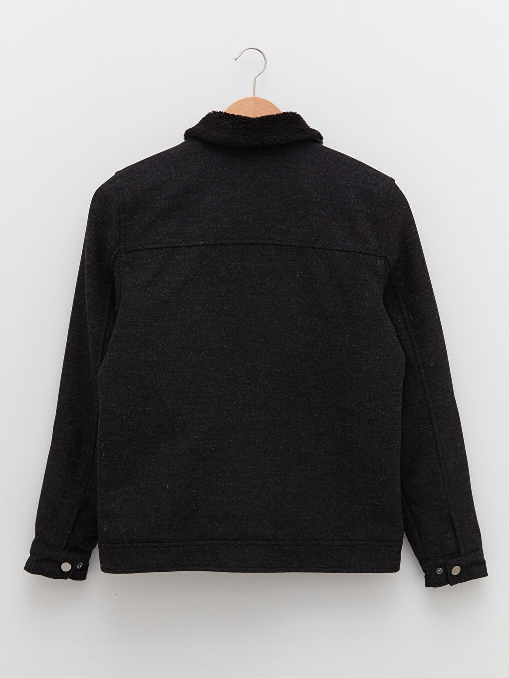 Siyah Slim Fit Kürk Yaka Kalın Kaban-6