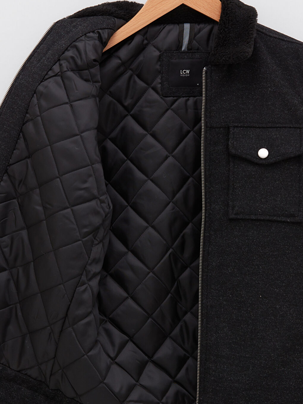 Siyah Slim Fit Kürk Yaka Kalın Kaban-7