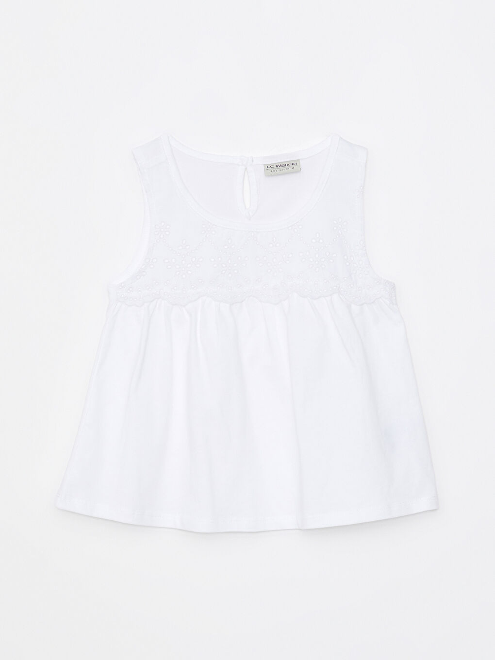 LCW Kids Beyaz Bisiklet Yaka Nakış Detaylı Kız Çocuk Bluz