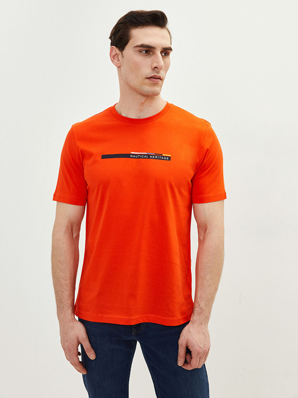 Crew Neck Short Sleeve Printed Combed Cotton Men's T-shirt-1