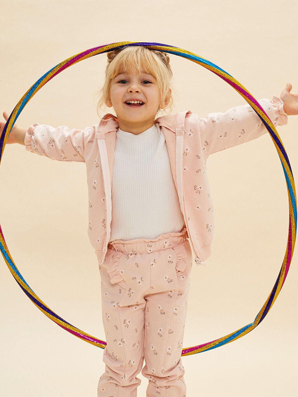 Sweat Zippé à Capuche et Imprimé en Coton à Manches Longues pour Bébé Fille-3