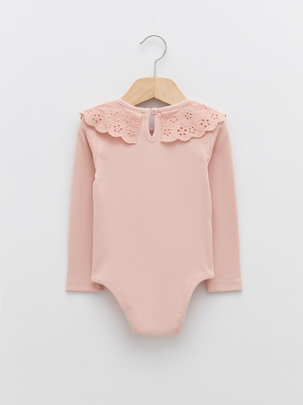 Pembe Bebe Yaka Uzun Kollu Kız Bebek Çıtçıtlı Bodysuit-1