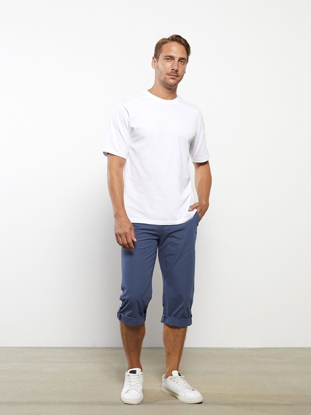 İndigo Geniş Kalıp Kanvas Erkek Roller Şort