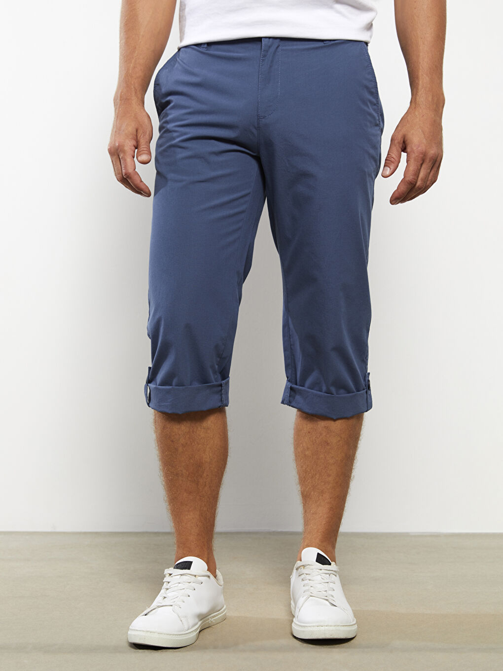 İndigo Geniş Kalıp Kanvas Erkek Roller Şort-2
