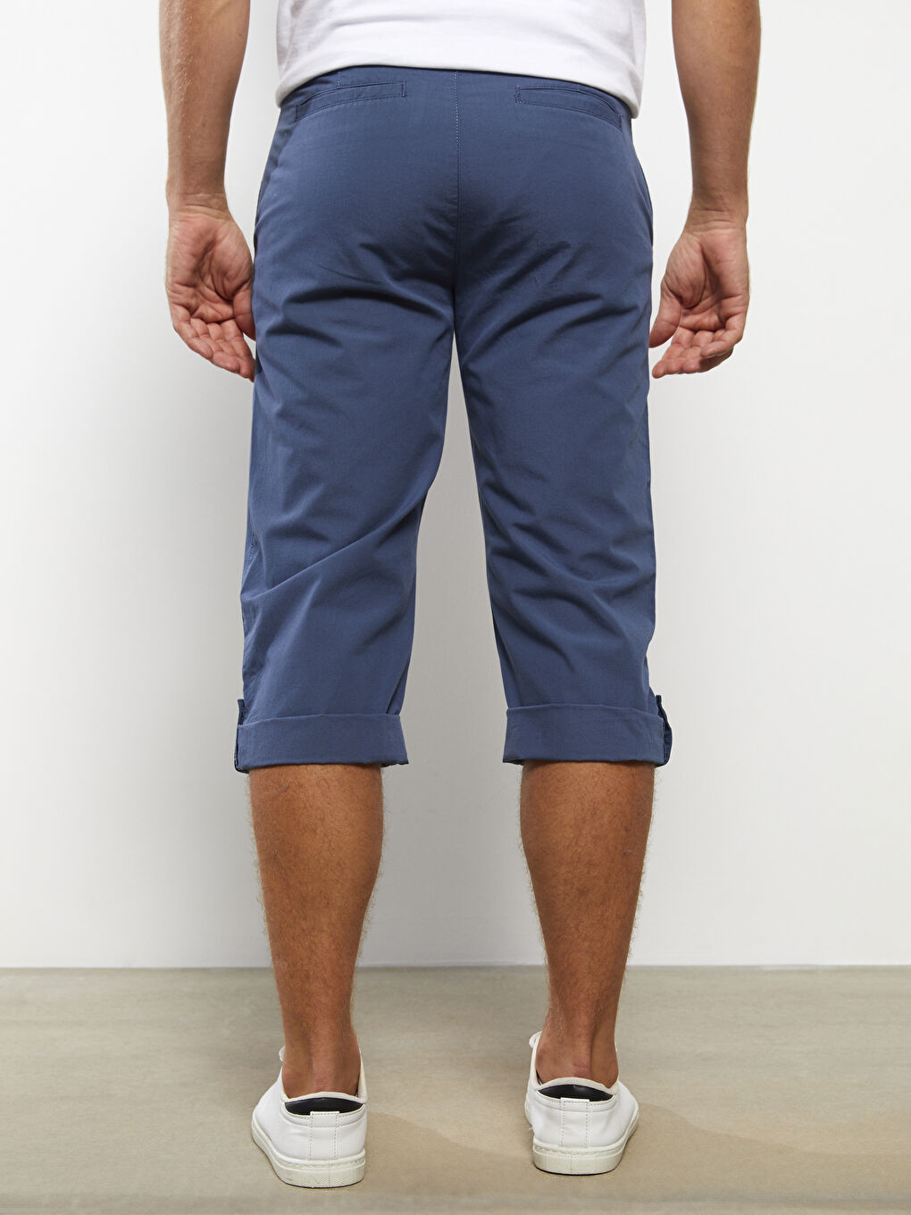 İndigo Geniş Kalıp Kanvas Erkek Roller Şort-4