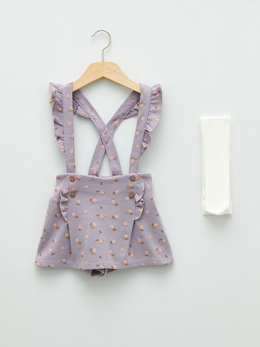 Mor Beli Lastikli Desenli Kız Bebek Etek ve Külotlu Çorap 2'li