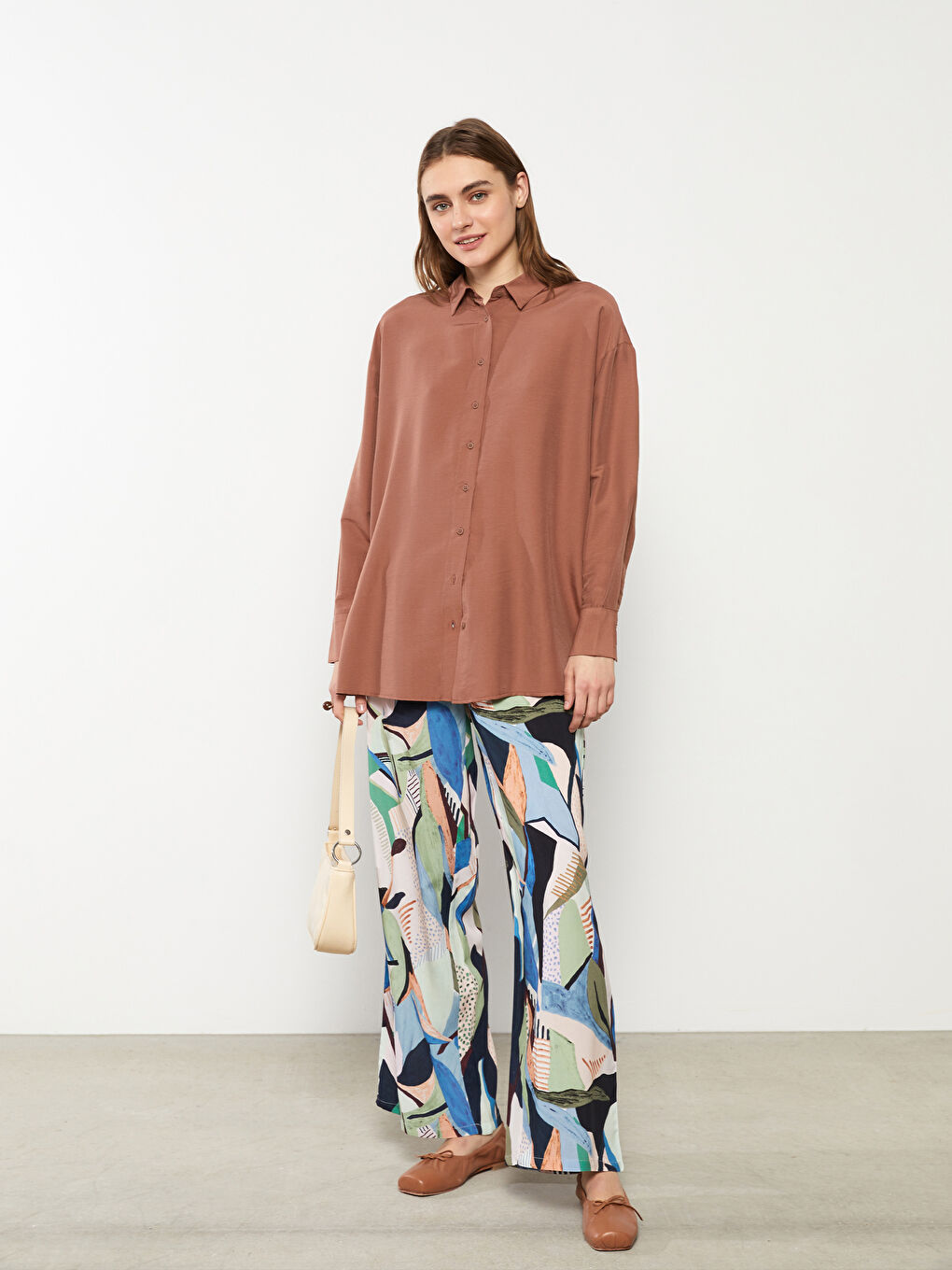 Elastic Waist Patterned Viscose Women Trousers-1