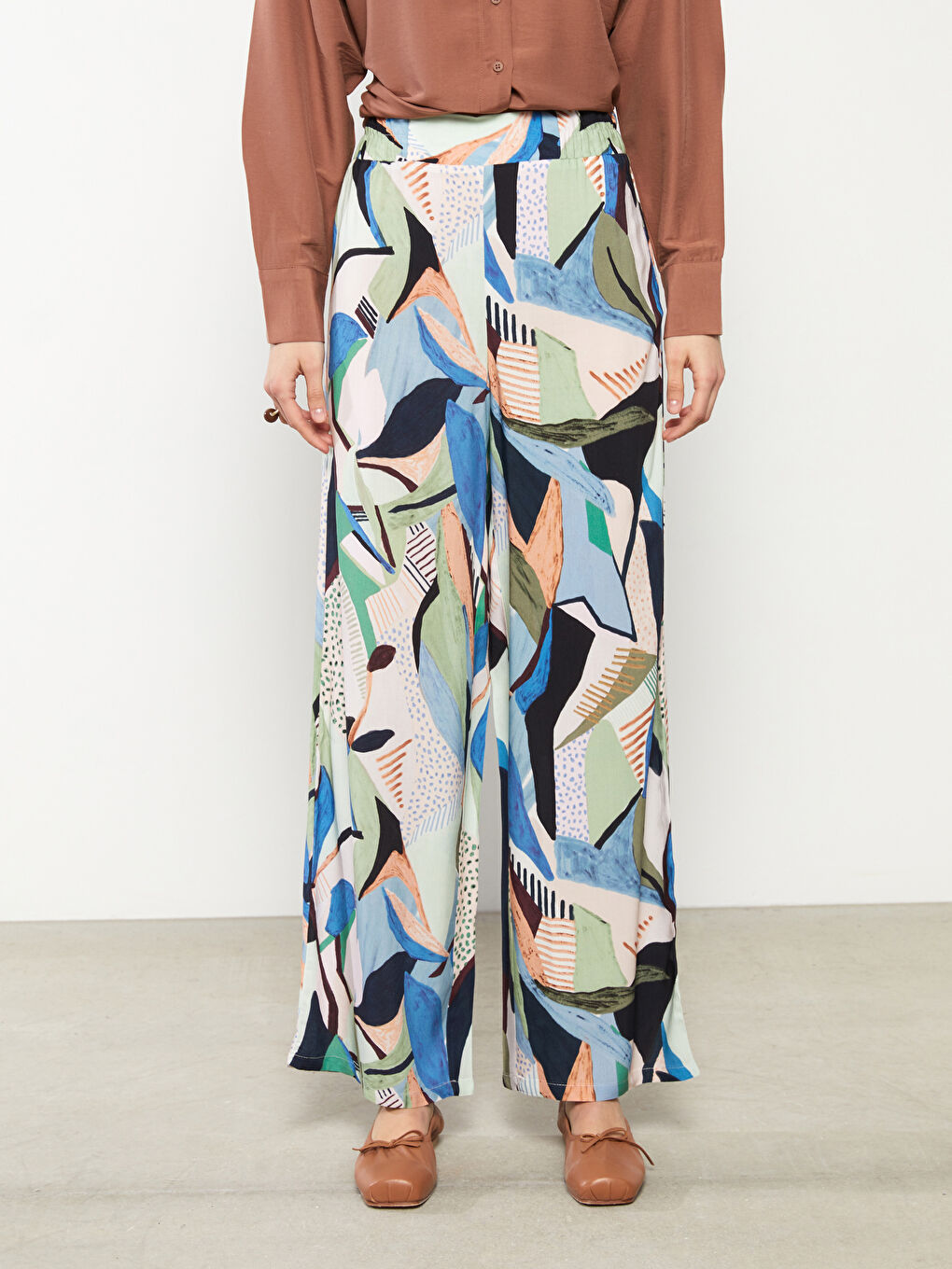 Elastic Waist Patterned Viscose Women Trousers-3