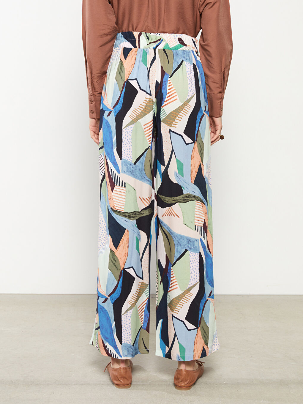 Elastic Waist Patterned Viscose Women Trousers-4