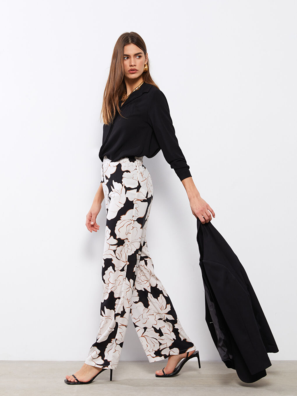 Elastic Waist Floral Viscose Women's Trousers