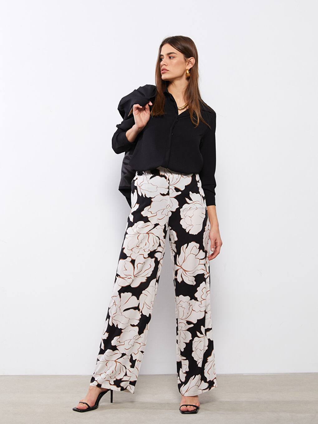 Elastic Waist Floral Viscose Women's Trousers-1