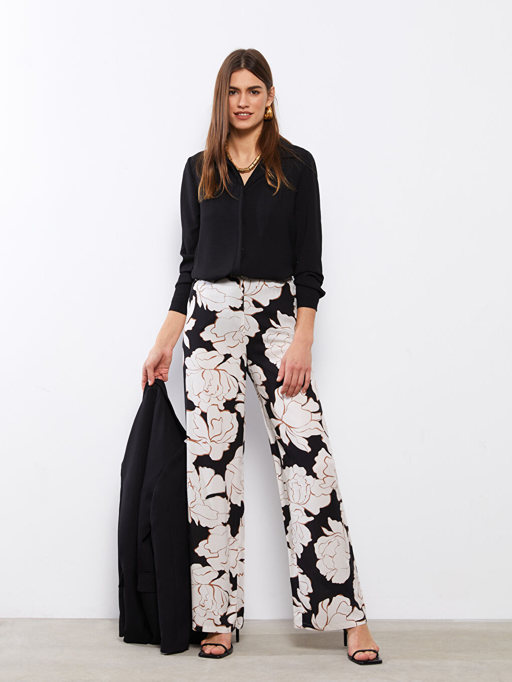 Elastic Waist Floral Viscose Women's Trousers-2