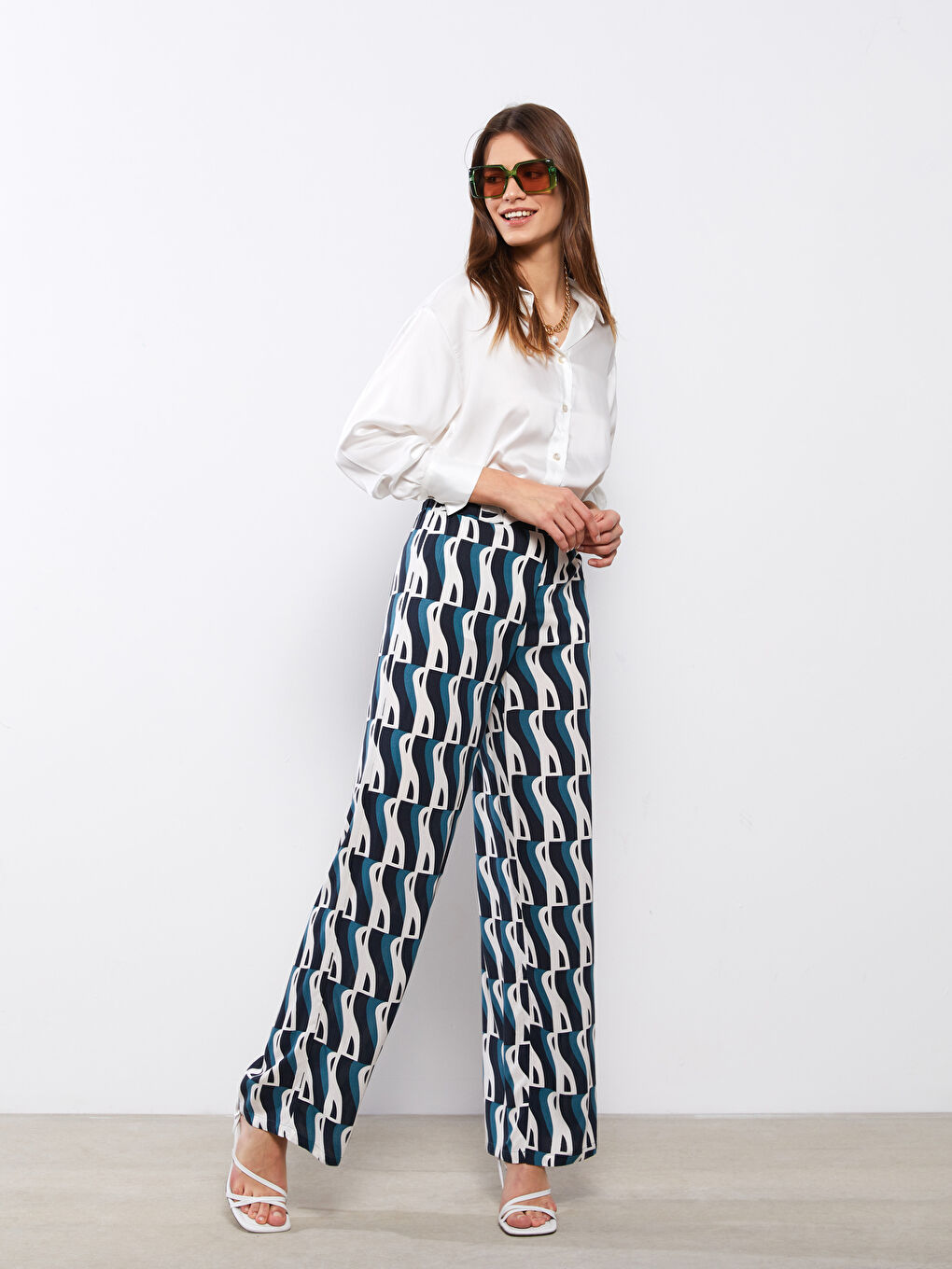 Elastic Waist Patterned Viscose Women Trousers-1
