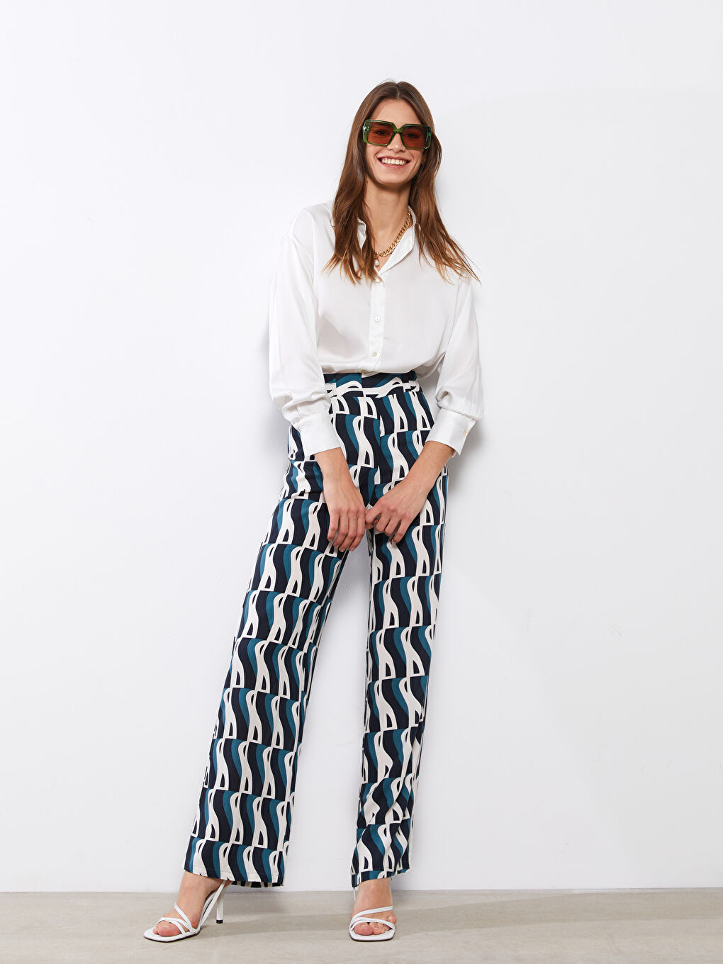Elastic Waist Patterned Viscose Women Trousers-2