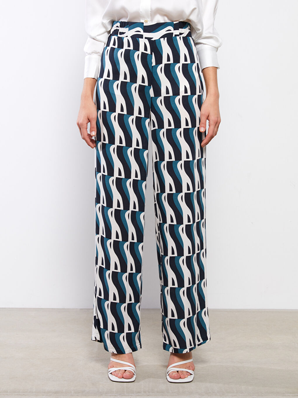 Elastic Waist Patterned Viscose Women Trousers-4