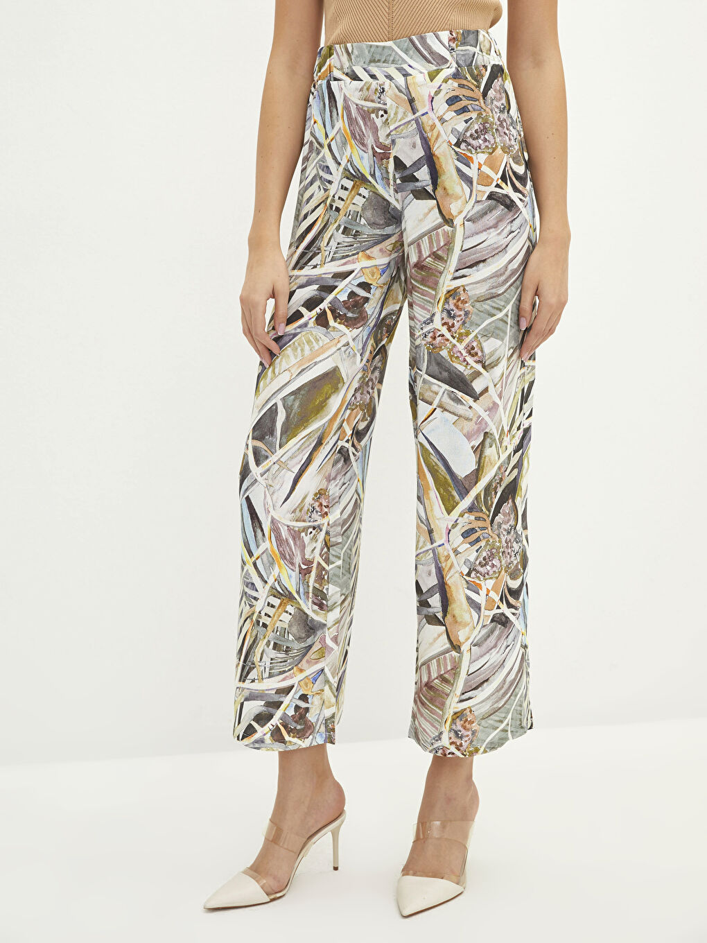 بنطلون للسيدات فيسكوز بخصر مطاطي مُزهر-2