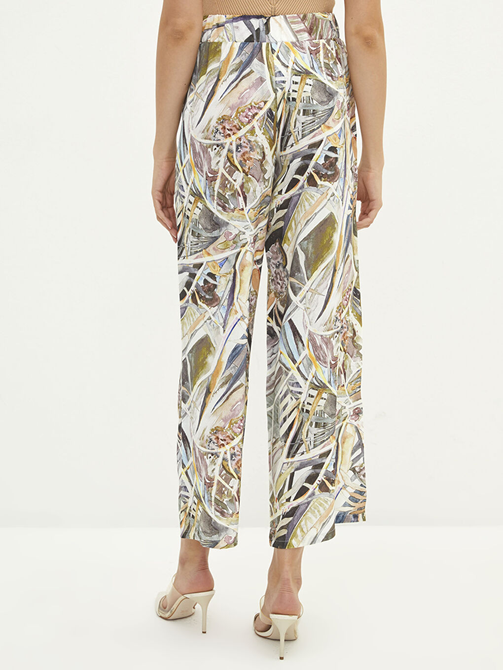 بنطلون للسيدات فيسكوز بخصر مطاطي مُزهر-4