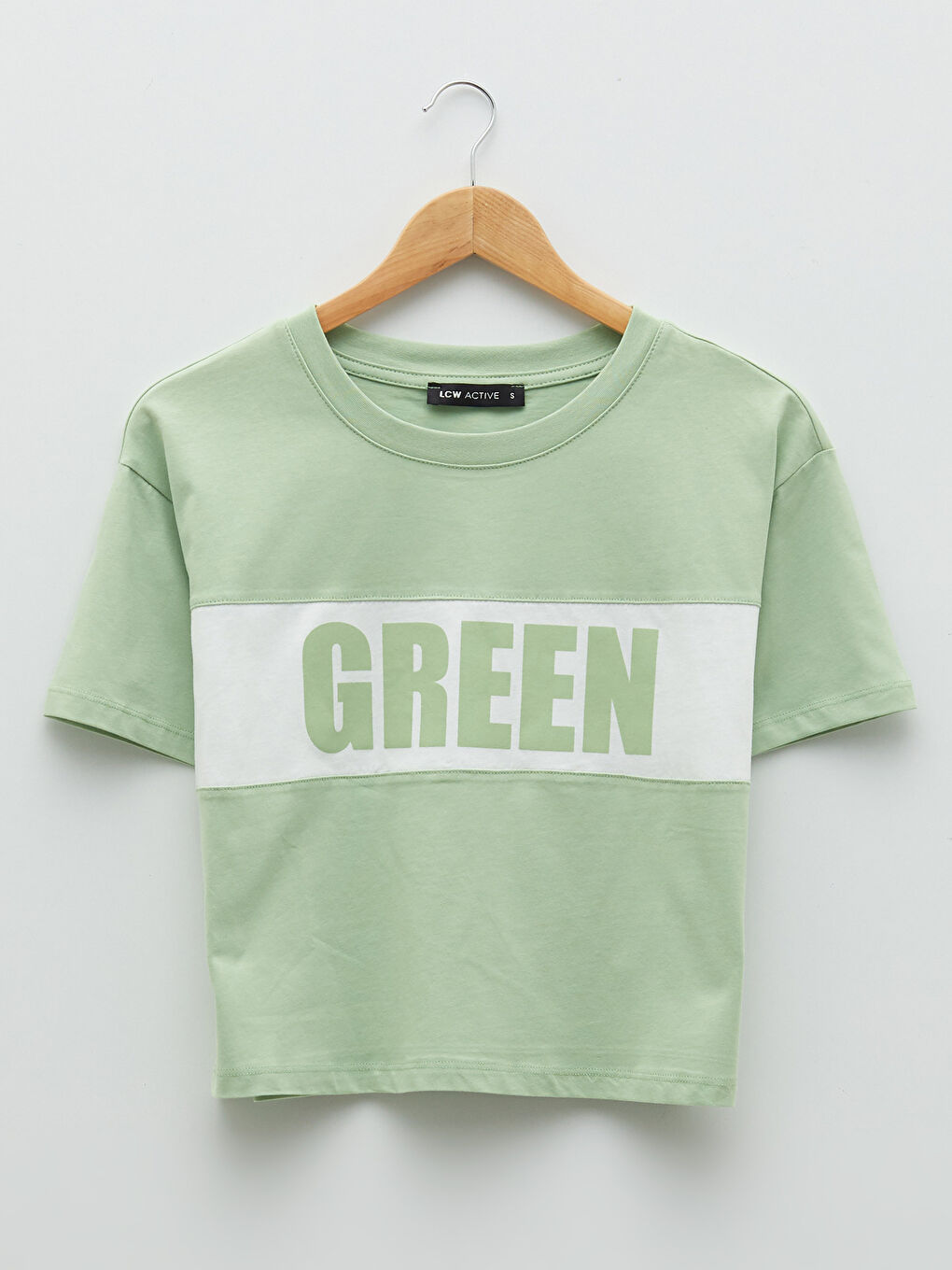 Yeşil Bisiklet Yaka Yazı Baskılı Kısa Kollu Pamuklu Kadın Tişört-5