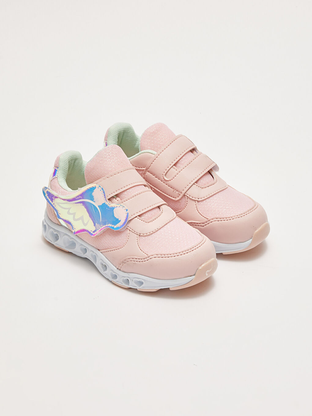 Pembe 3D Kanat Aplikeli Cırt Cırtlı Kız Çocuk Işıklı Aktif Spor Ayakkabı-1